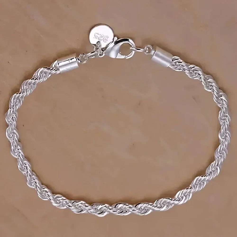 Chic 925 Sterling Silver Twisted Rope Bracelet - Picture 3 of 6
